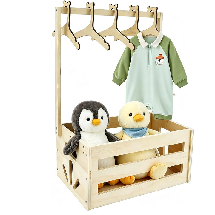 Holz Babyparty Kiste mit Griff, Baby Geschenk Korb mit 5 Kleiderbügeln, Dekorative Baby Aufbewahrung