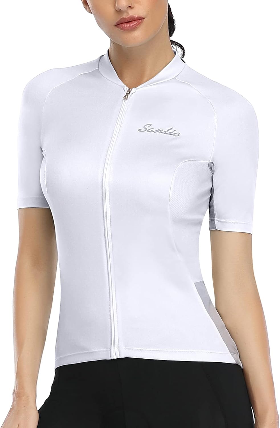 Santic Radtrikot Damen Kurzarm Fahrrad MTB Shirts Top Taschen Reissverschluss Atmungsaktiv Sommer We
