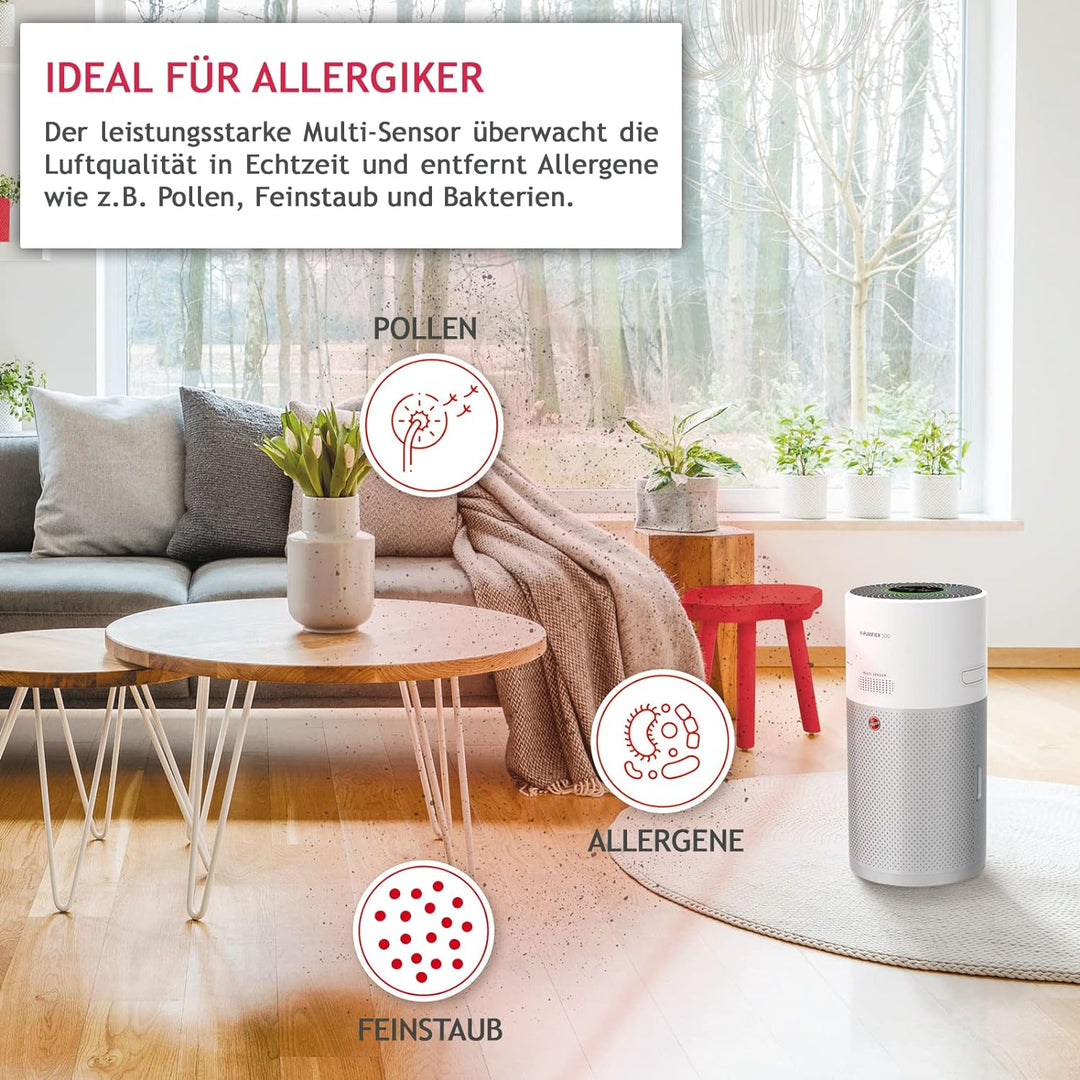 Hoover H-PURIFIER 500 Luftreiniger – mit HEPA-13 Filter für gute Luftqualität – Luftmesser mit CO-Wa