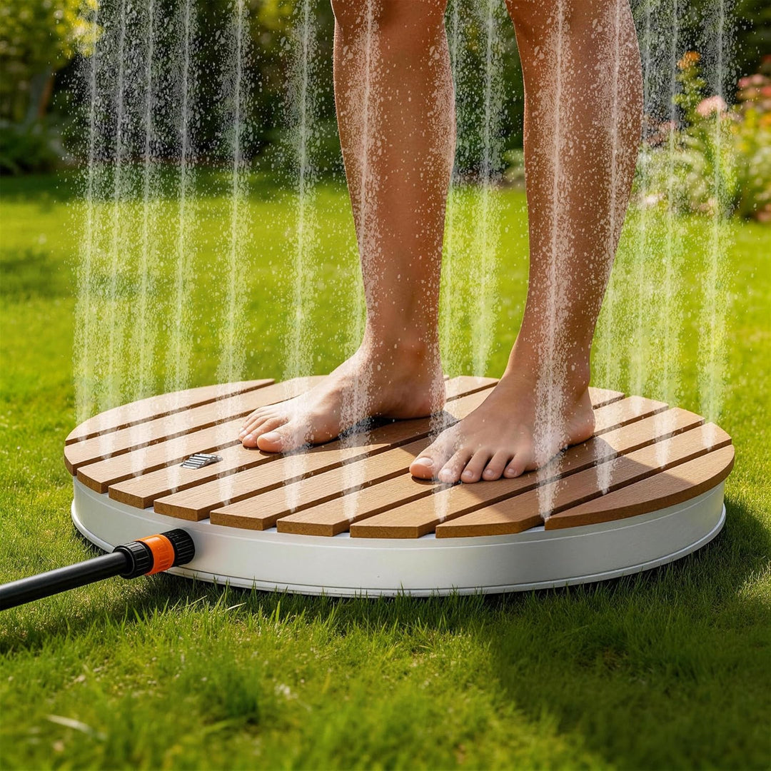Gartendusche WPC Quadrat Braun, Bodendusche Aussendusche für Garten Pool Sauna, rutschfeste Standflä