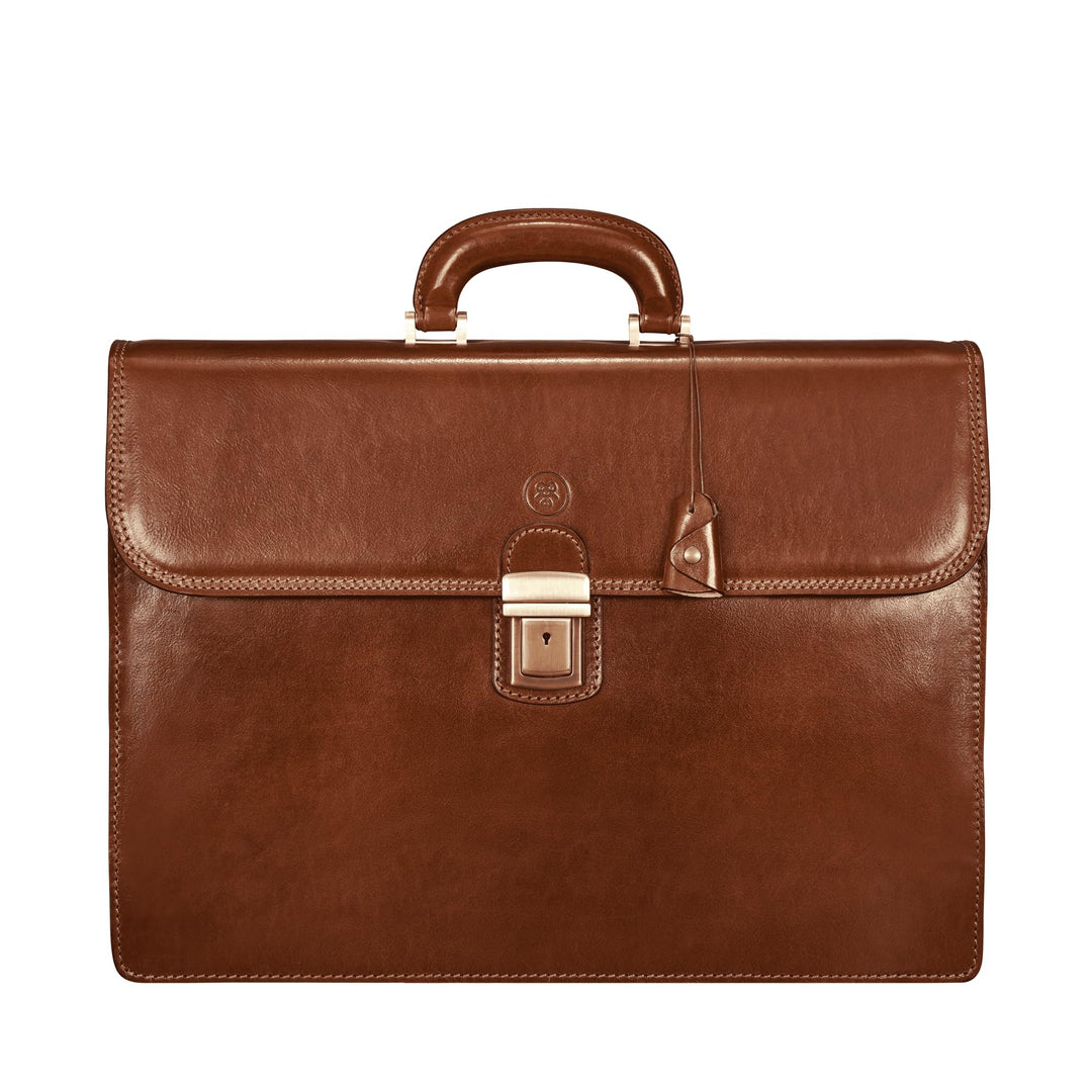 Maxwell Scott Herren Leder 17’’ Laptop Businesstasche in Cognac Braun - Paolo3 Large, Cognac Braun