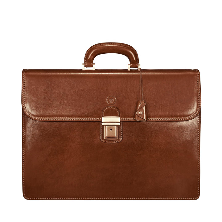 Maxwell Scott Herren Leder 17’’ Laptop Businesstasche in Cognac Braun - Paolo3 Large, Cognac Braun
