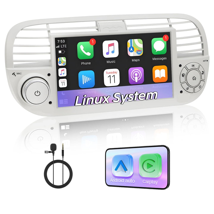 Autoradio mit Bildschirm für FIAT 500 (2007-2015) | Integriertes drahtloses CarPlay & Android Auto |