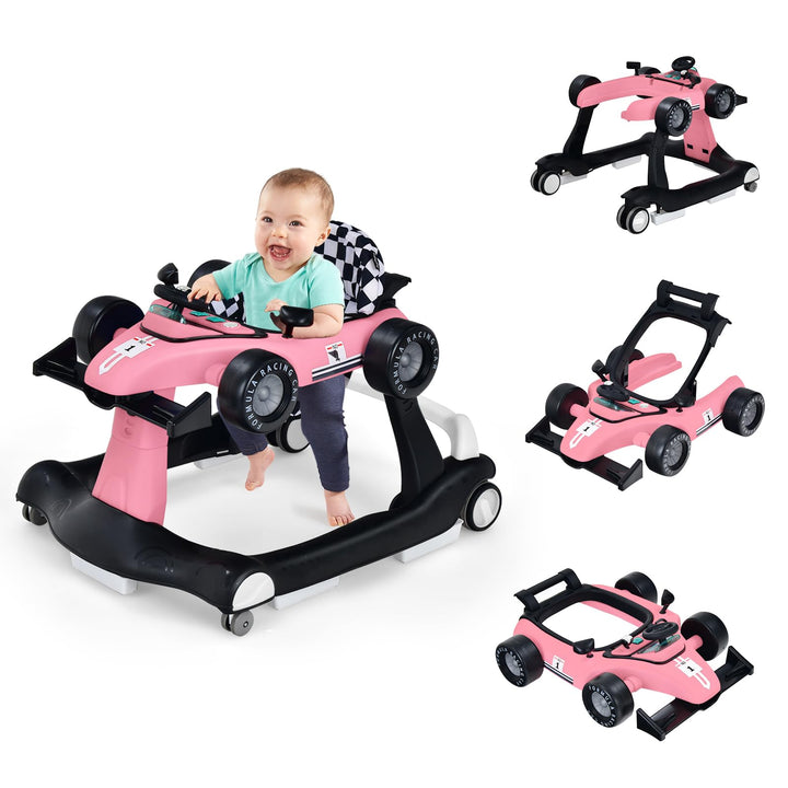 GOPLUS 4 in 1 Baby Lauflernhilfe, Lauflernwagen höhenverstellbar mit Licht &amp; Musik, Baby Walker Auto