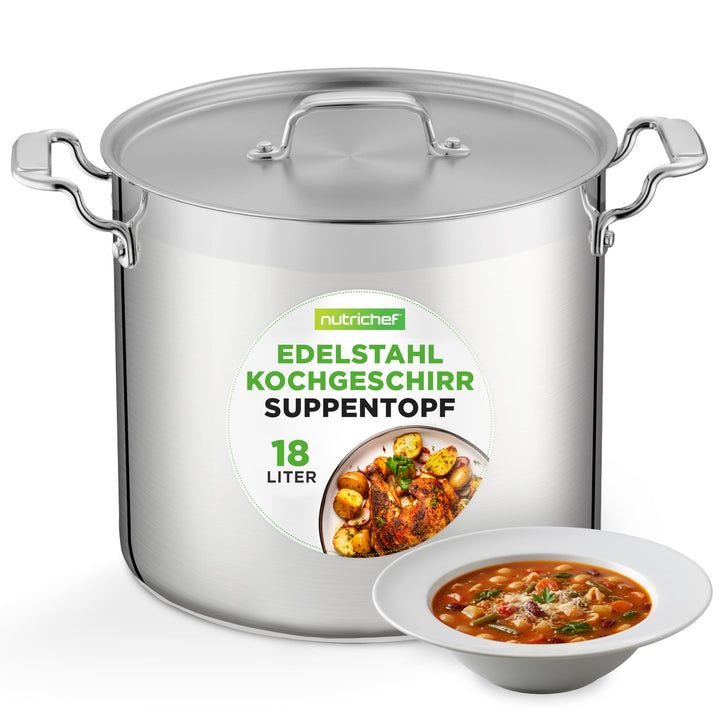NutriChef Edelstahl Kochtopf 19L Induktion – Suppentopf mit Deckel, Profiqualität für Gastronomie &