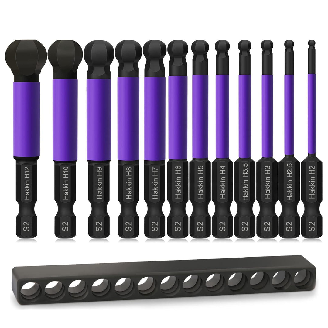 Hakkin Sechskant Bit Set Lang12 Stück 65 mm Kugelkopf Schraubendreher Bit 1/4" S2 Bitsatz für Akkusc
