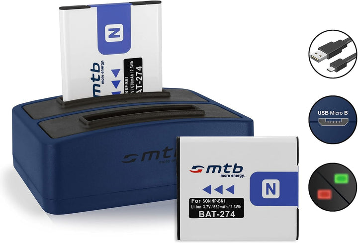 2 Akkus + Dual-Ladegerät (USB) NP-BN1 kompatibel mit Sony Cyber-Shot DSC-TX30, W310.. / WX80, WX100,