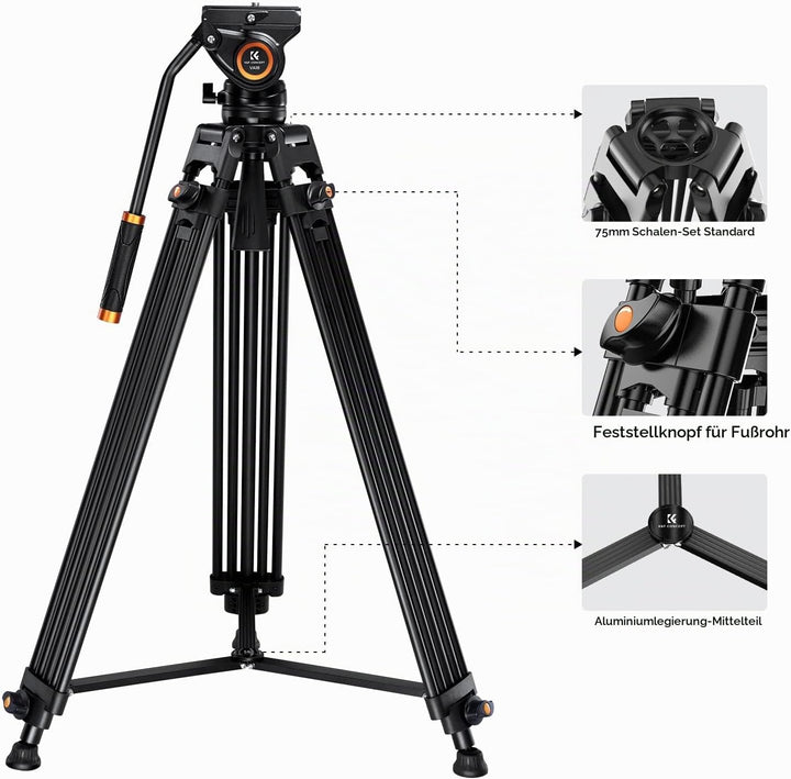 K&amp;F Concept Video Stativ System mit 360° Fluidkopf, Heavy Duty Tripod, Alu Stativ 184cm für Kameras