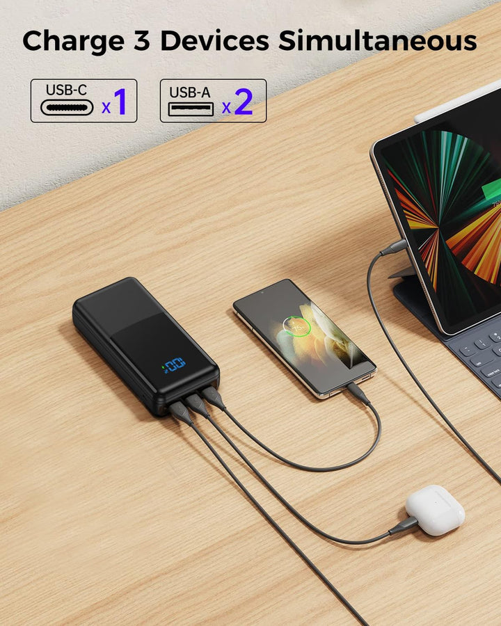 Power Bank 27000mAh, Powerbank Schnellladefunktion USB C PD 30W Fast Charge, Portable Charger für Sa