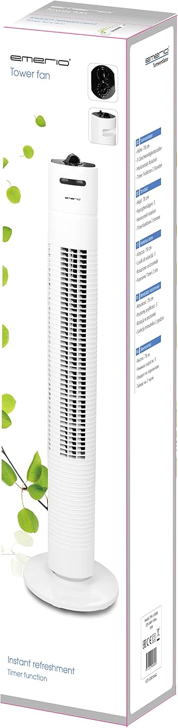 Emerio Turmventilator mit Timer 3 Geschwindigkeitsstufen nachhaltige 35 Watt Leistung zuschaltbare S