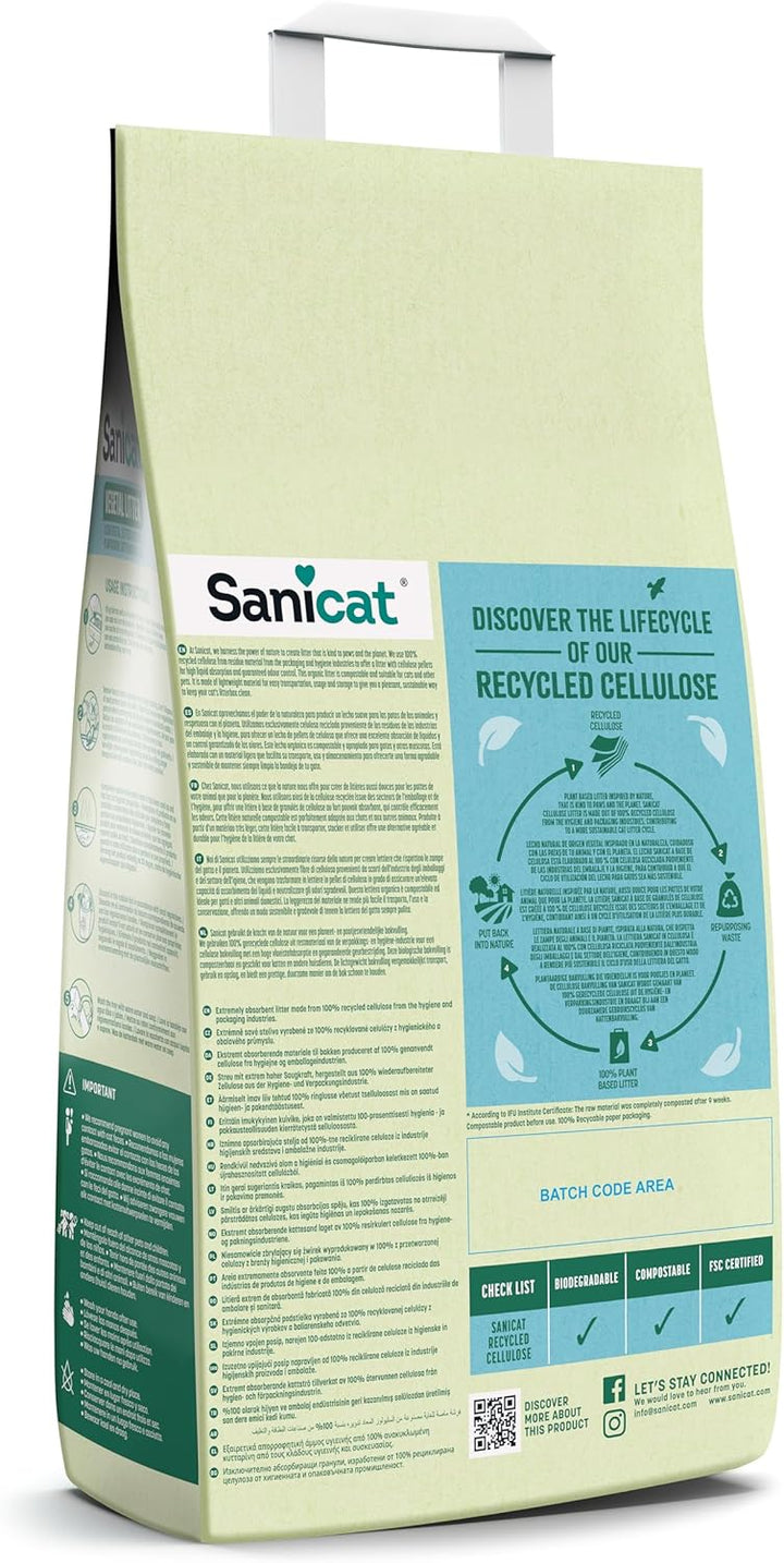 Sanicat – Absorbierende Multipet-Streu aus recycelter Zellulose | Ausgezeichnete Absorption und Geru