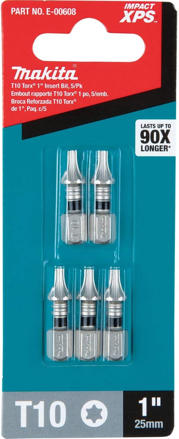 Makita E-00608 Impact XPS T10 Torx 1" Insert Bit, 5/pk 5/pk T10, 5/pk T10