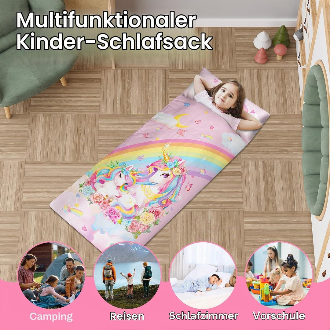 Schlafsack Kinder mit Kissen Abnehmbar,Warm Kinderschlafsack Doppelter Reissverschluss für Mädchen J