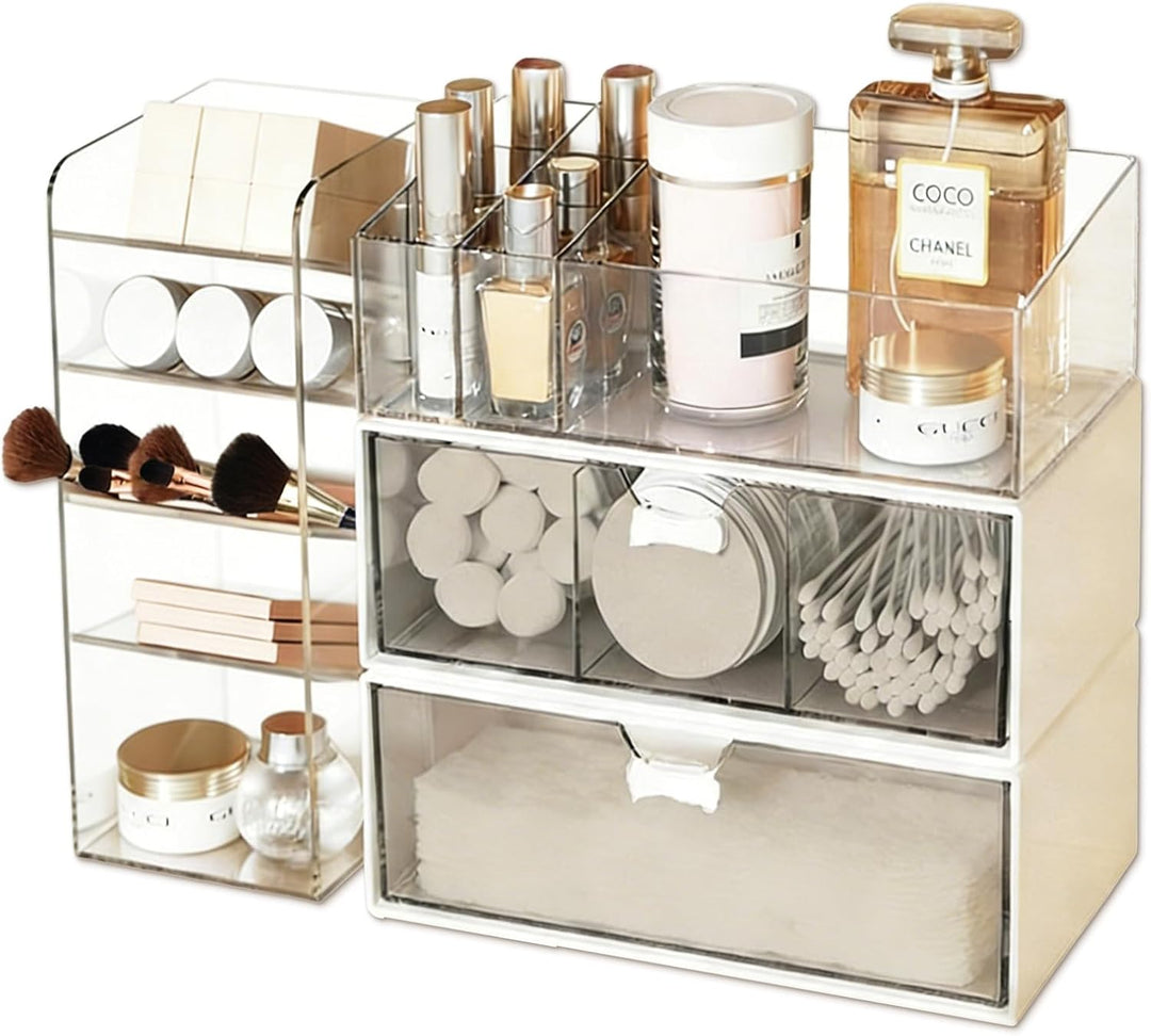 WRENYZK 4 Stück Make Up Kosmetik Organizer, Acryl Badezimmer Organizer Mini mit Schubladen, Multifun