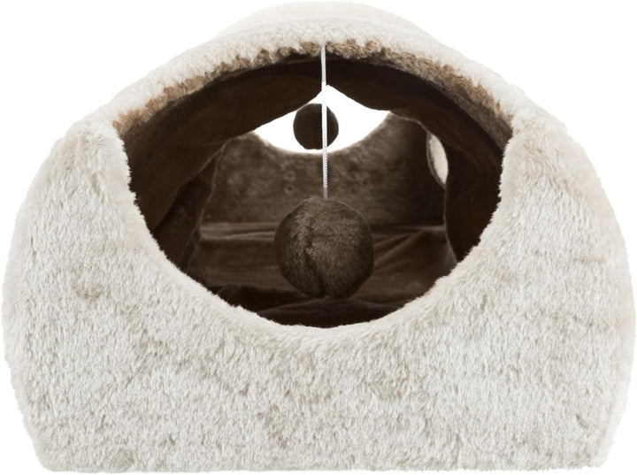 Trixie 43004 Kratztunnel, 110 × 30 × 38 cm, lichtgrau/braun/taupe Zweifach-Höhle mit Tunnel und Krat