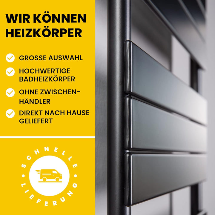 HEATSUPPLY Design Handtuchheizkörper elektrisch 1.222 x 600 Paneel Badheizkörper elektrisch mit Ther