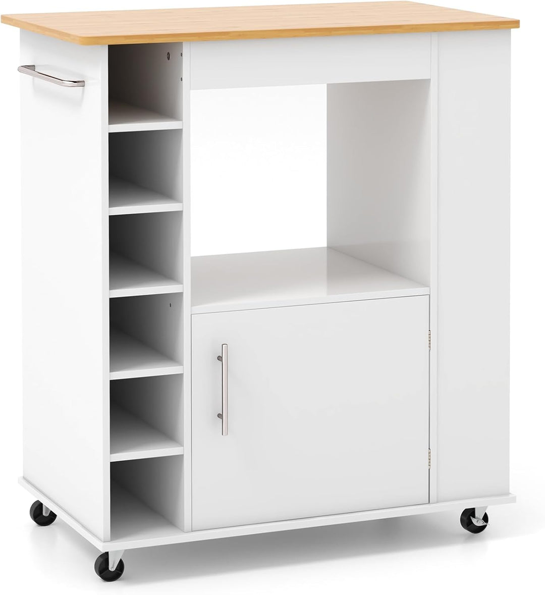 COSTWAY Küchenwagen auf Rollen, Servierwagen mit Arbeitsplatte & Handtuchhalter & Gewürzregalen, Wei