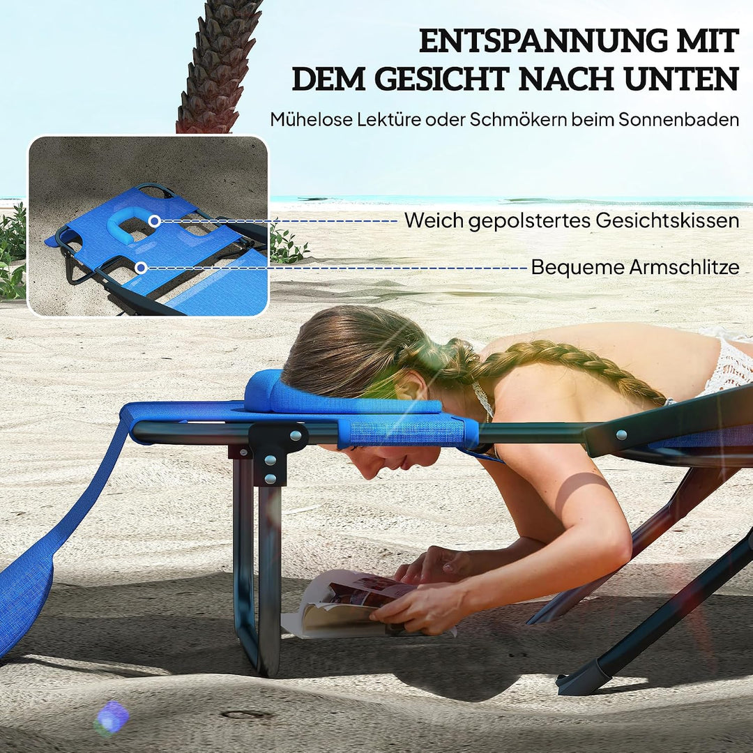 Outsunny Sonnenliege klappbar Gartenliege mit Lesefenster, Kopfkissen, Liegestuhl mit 4-Fach verstel