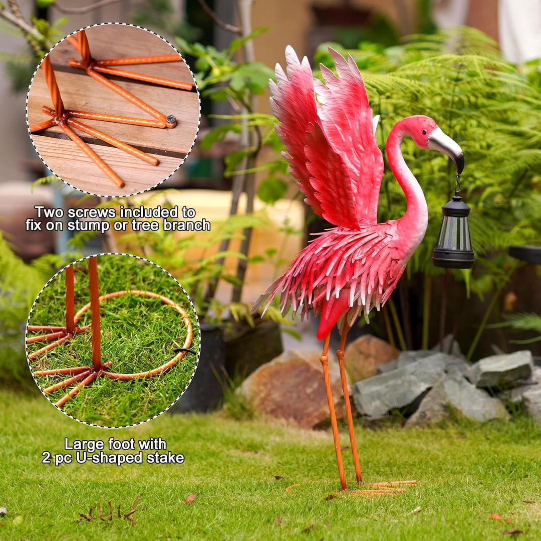 Yeomoo Flamingo Deko Figur mit Solarlampen Gartendeko für Draussen: Flamingo Figuren Solarlampen für