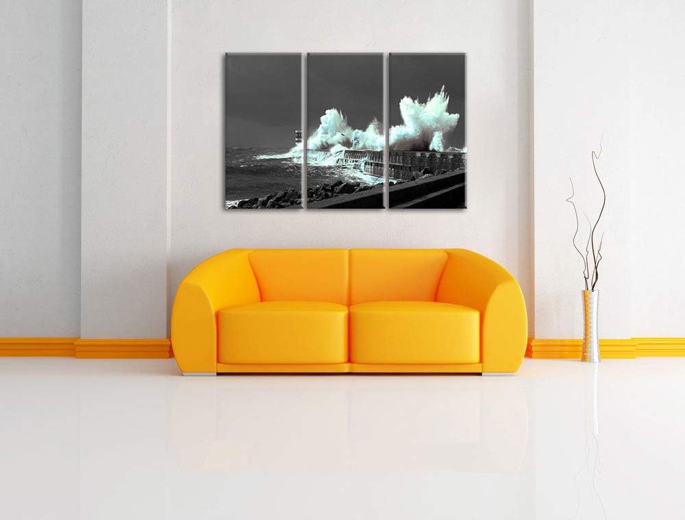 unruhiges Meer und hohe Wellen schwarz/weiss 3-Teiler Leinwandbild 120x80 Bild auf Leinwand, XXL rie