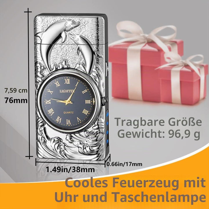 RSBYE Feuerzeug Elektrisch Delphin, Feuerzeug Personalisiert mit Uhr, Lichtbogen Feuerzeug USB Aufla