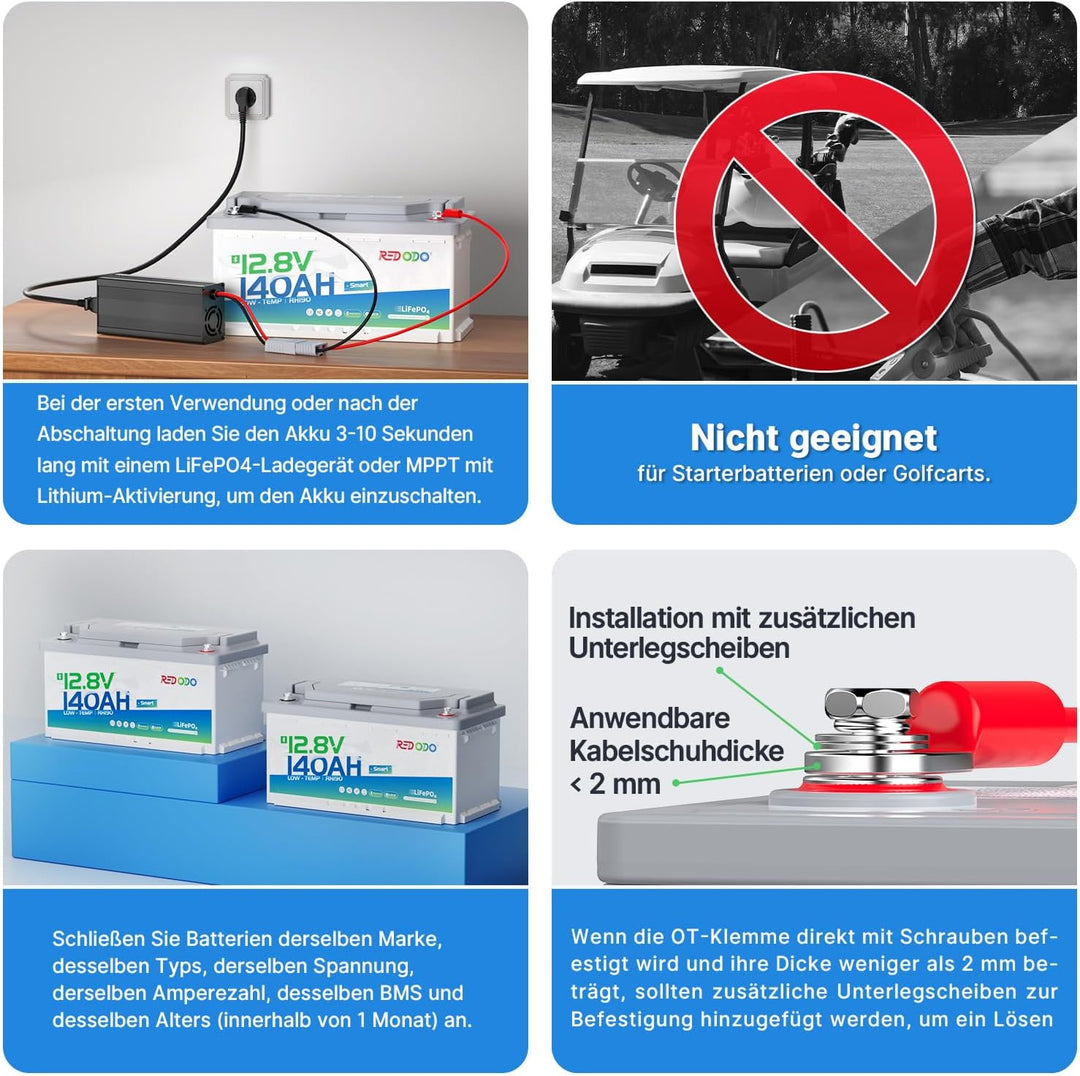 Redodo [3PACK] 12V 140Ah H190 Bluetooth LiFePO4 Batterie mit 189mm Höhe, 1792Wh Tiefzyklus Lithium B