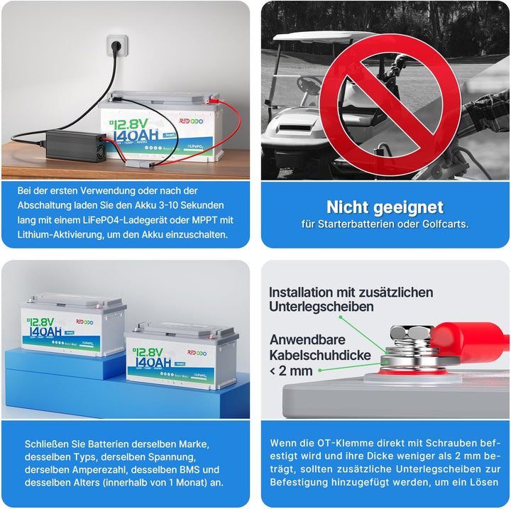 Redodo [3PACK] 12V 140Ah H190 Bluetooth LiFePO4 Batterie mit 189mm Höhe, 1792Wh Tiefzyklus Lithium B