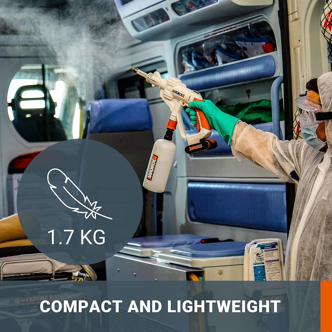 WORX WP650E Hydroshot Akku Drucksprühgerät 20V mit feinem Sprühnebel und 1L Flaschentank – inkl. 2Ah