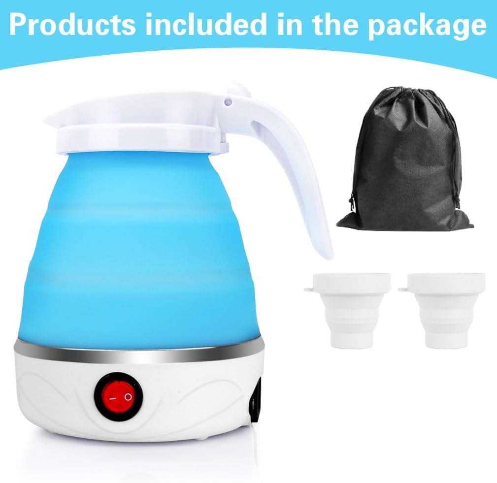 Faltbarer Wasserkocher 600ml Wasserkocher Faltbarer Reisewasserkocher mit 2 Faltbecher &amp; Aufbewahrun