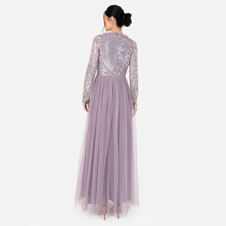 Maya Deluxe Damen Women's Maxi Ladies Embellished Wrap Tulle Frilly V-Neck Long Sleeve for Wedding G