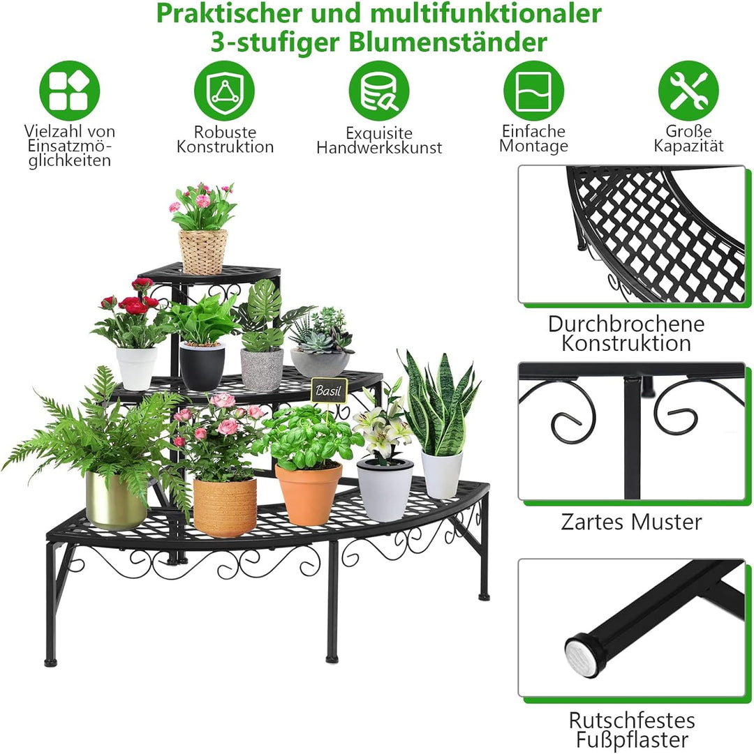 RELAX4LIFE Blumentreppe 3-stufig, Blumenregal aus Metall, Blumenständer mit 3 Ebenen, Pflanzenstände