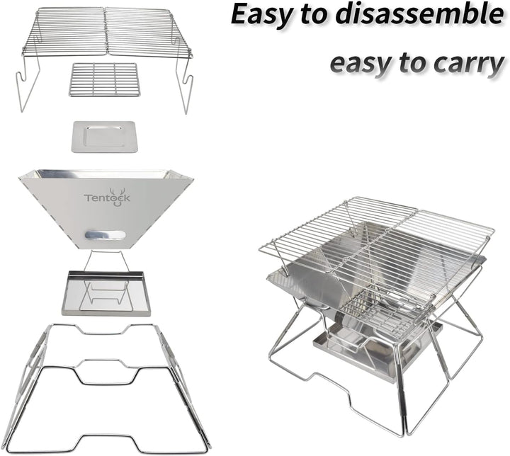 Tentock Tragbarer Holzkohlegrill Picknickgrill Camping Klappgrill Edelstahl, Outdoor Flatbarer BBQ G
