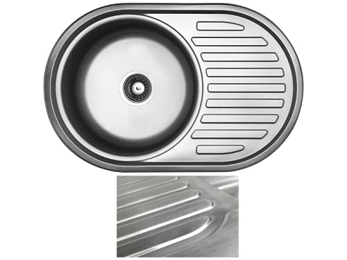 VBChome Einbauspüle 77x55 Satinstruktur Edelstahl Küchenspüle Spüle Ablagefläche Reversibel Abtropff