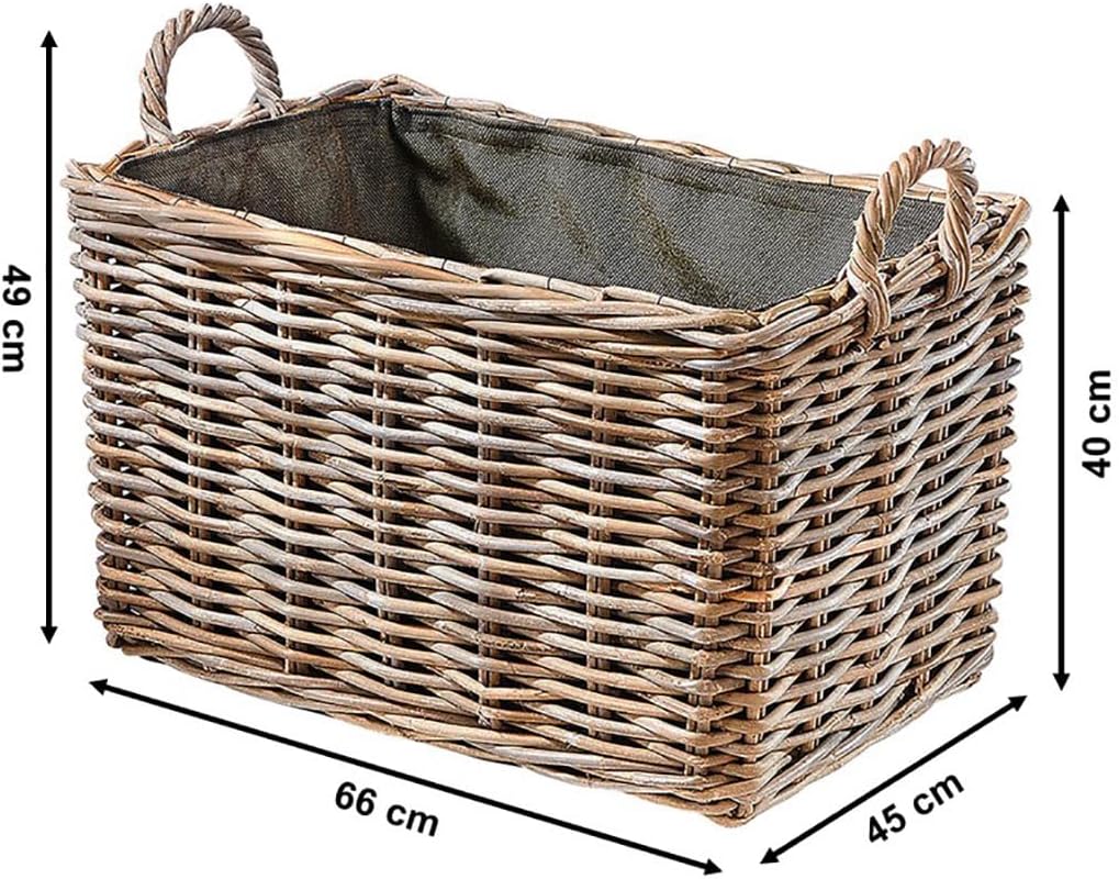 Kobolo Holzkorb Kaminkorb rechteckig Kubu grey - Rattan - Stoff dunkel -, Grau Braun