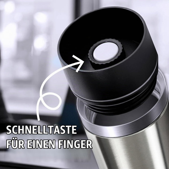 Thermobecher, Reisebecher, 460ml, Farbe Metallic Silber, Isolierbecher aus INOX Edelstahl, auslaufsi