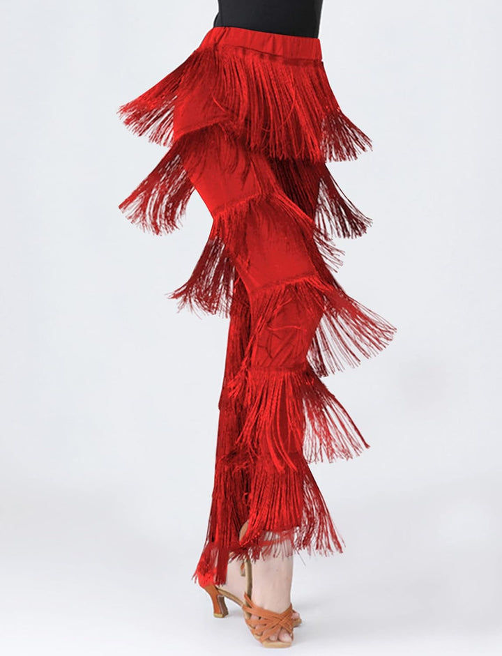 SEAUR Damen Fransenhose Latein Tanzhose Quaste Fransen Hose Tanz Ballsaal Tango Salsa Rumba Cha Cha