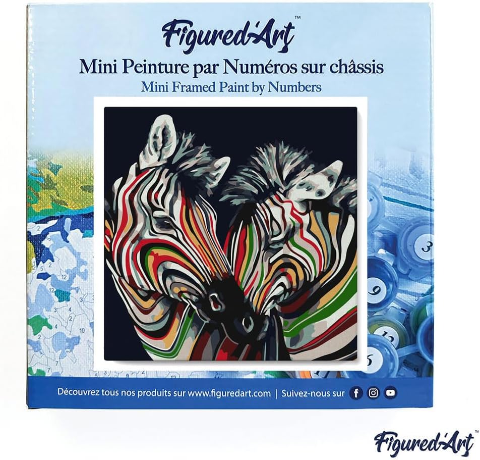 Figured'Art Mini Malen Nach Zahlen Erwachsene Mit Rahmen 20x20cm Kleines Format - Buntes Zebrapaar -
