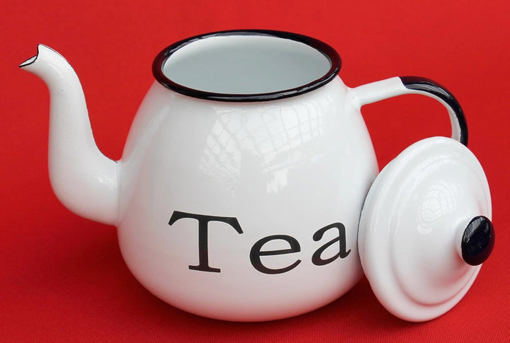 DanDiBo Teekanne Tee Emaille Retro Vintage 582AB TEA Weiss 0,75 L emailliert 14 cm Wasserkanne Kanne