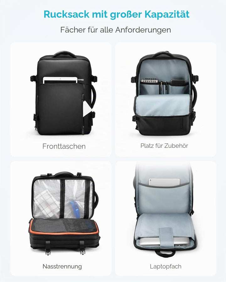 HOMIEE Handgepäck Reiserucksack, Supergross Laptop Rucksack Erweiterbar Diebstahlsicher Wasserabweis
