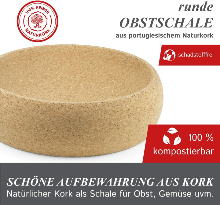 Cleverbrand Obstschale aus Kork, Fruchtschale, Fruchtfliegen Abwehr durch Kork, Aufbewahrungsschale,