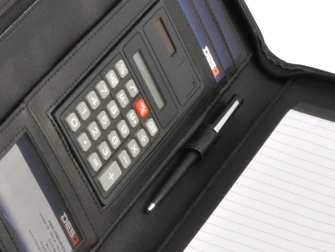 DESQ® 3685 A4-Schreibmappe mit Taschenrecher | Umlaufender Reissverschluss | Dutch Design Taschenrec