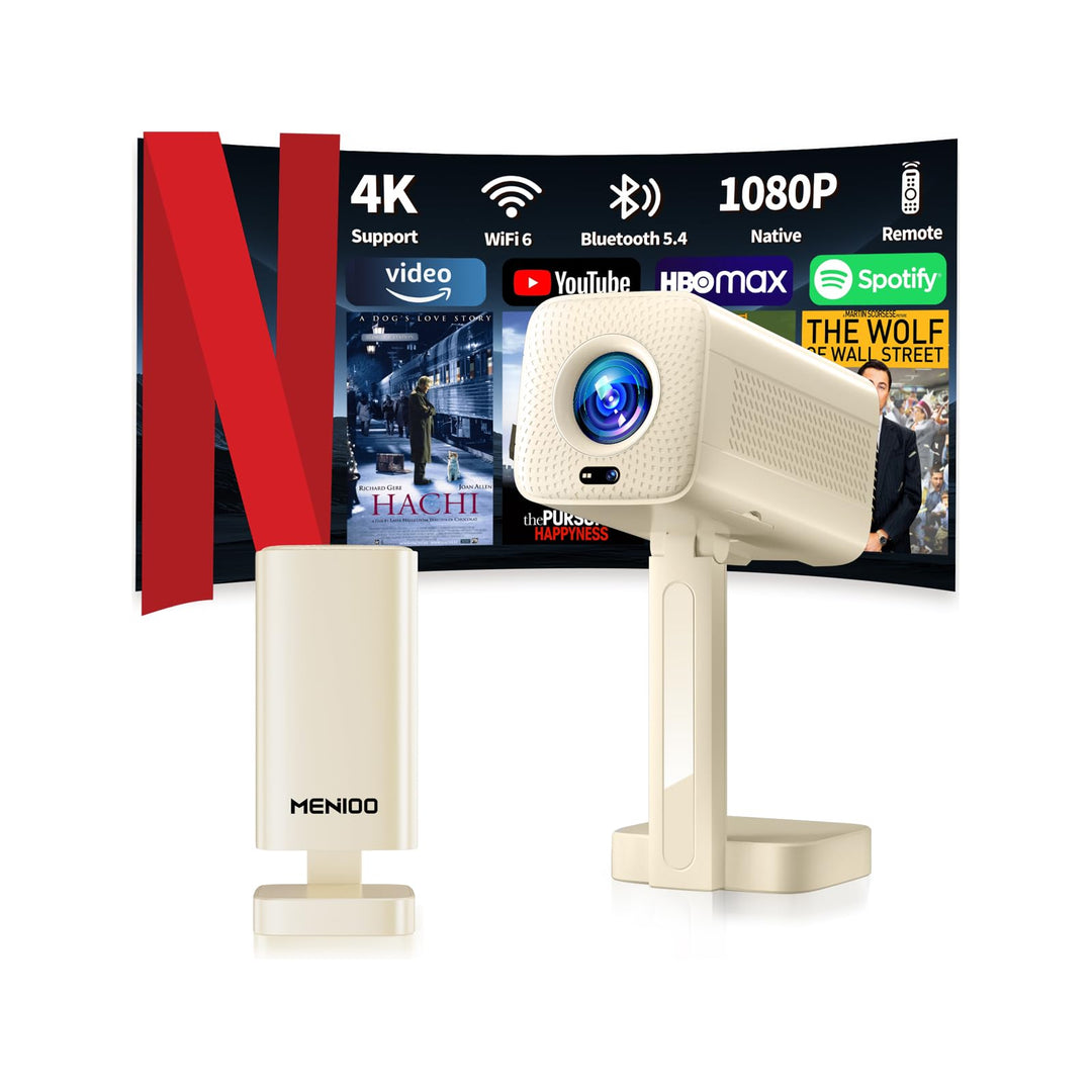 Mini Beamer Unterstützt 4K Full HD 1080P, Smart Beamer mit Auto Fokus & Keystone und 90° Drehbarkeit