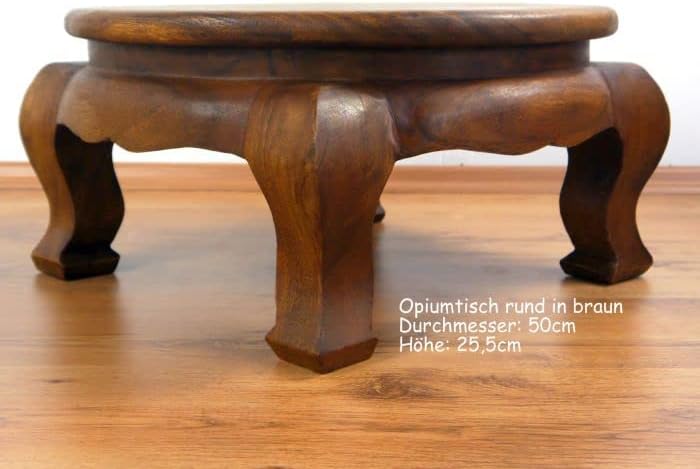 livasia Runder Opiumtisch, Beistelltisch aus Massivholz, Couchtisch, Nachttisch Braun 50cm, Braun 50
