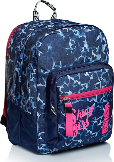 RUCKSACK EXTRA FIT SEVEN HEARTS Backpack für Schule, Uni & Freizeit, Geräumige Schultasche für Teena