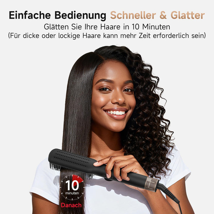 2-in-1-Glättbürste, mit eloxierten Aluminium-Zähnen und Verbrühschutz - Heizt gleichmässig für schön