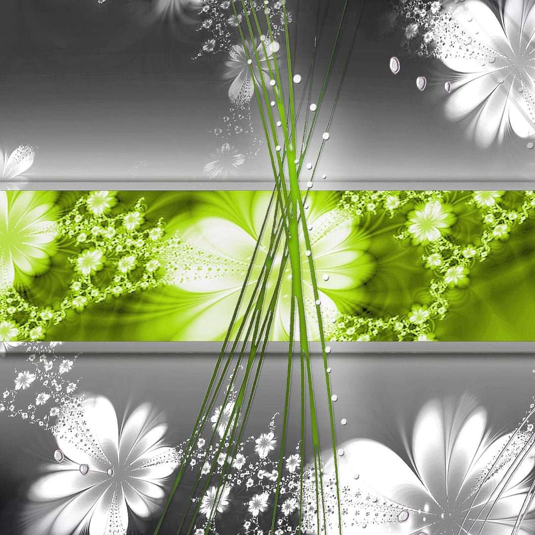 Runa Art Wandbilder Abstrakt Blumen 5 Teilig Bild auf Vlies Leinwand Deko Wohnzimmer Blumenmotiv Gra