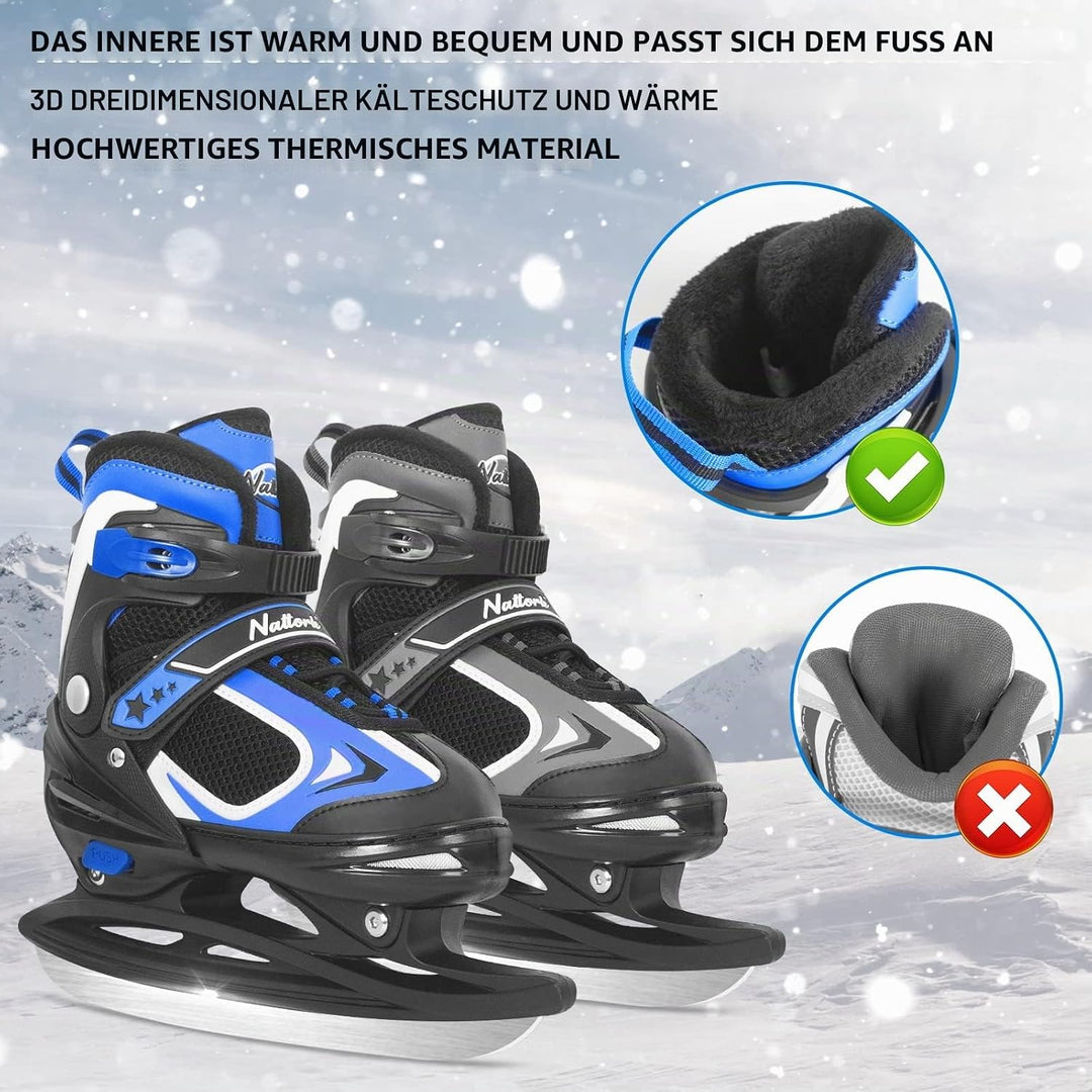 Nattork Schlittschuhe Kinder - 4 Grösse Verstellbare Eislaufschuhe Kinder Jugendliche, Ice Skates Mi