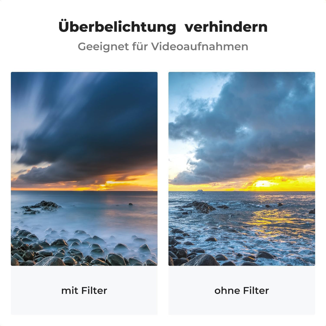 K&F Concept Nano-X Variable ND Filter 82mm Slim Variabler Graufilter ND8-128 (3-7 Stop) Neutral Grau