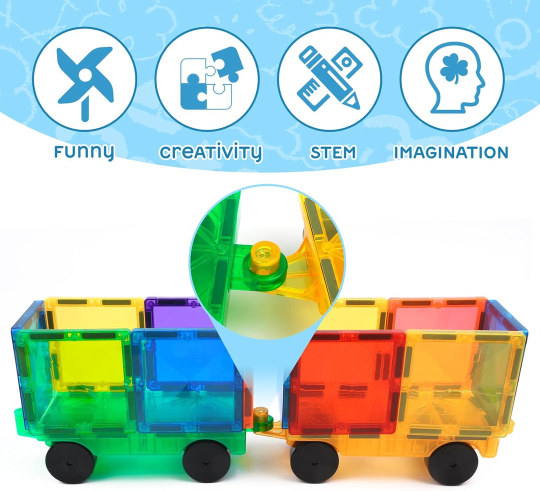 Magnetische Bauklötze Expansion Auto - 4 Grüne und gelbe magnetische Fliesen Auto Set Babyspielzeug,