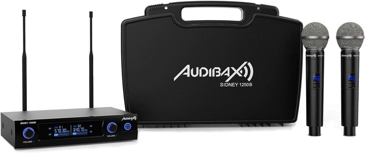 Audibax Sidney 1250 B Micrófono Doble Mano Profesional UHF Frecuencia B + Maleta